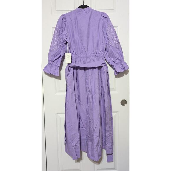 Hyacinth House Tuckernuck Midi Dress Medium Lilac Embroidered Puff Sleeve Cotton - Picture 7 of 14